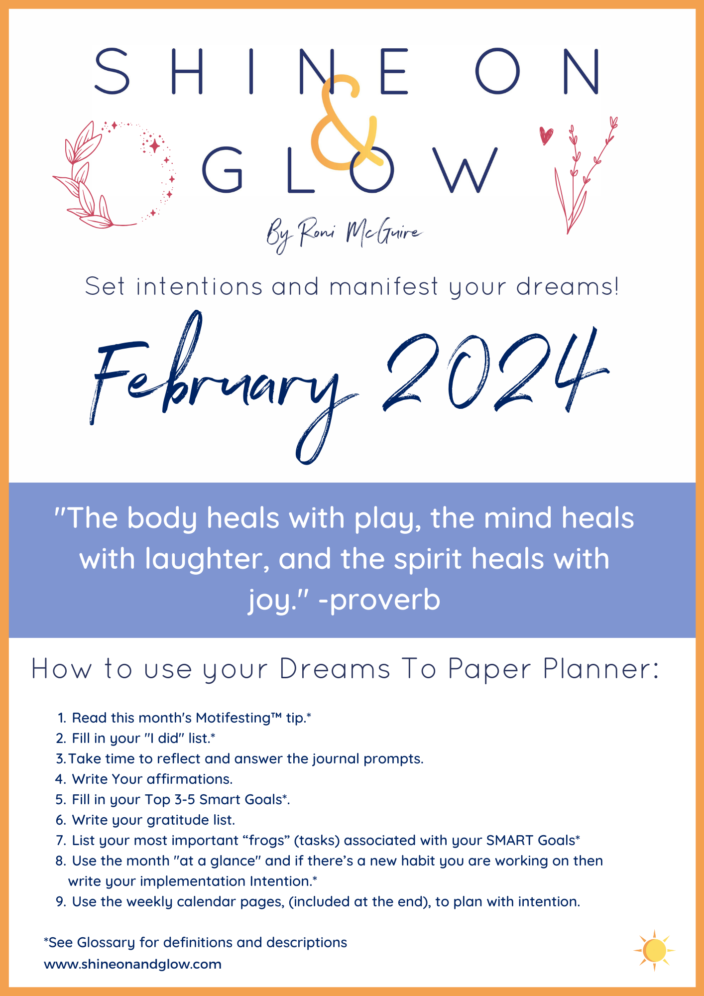 February Shine On and Glow Manifesting Planner Freebie Roni McGuire 2024 Planner Journal Affirmations Prompts